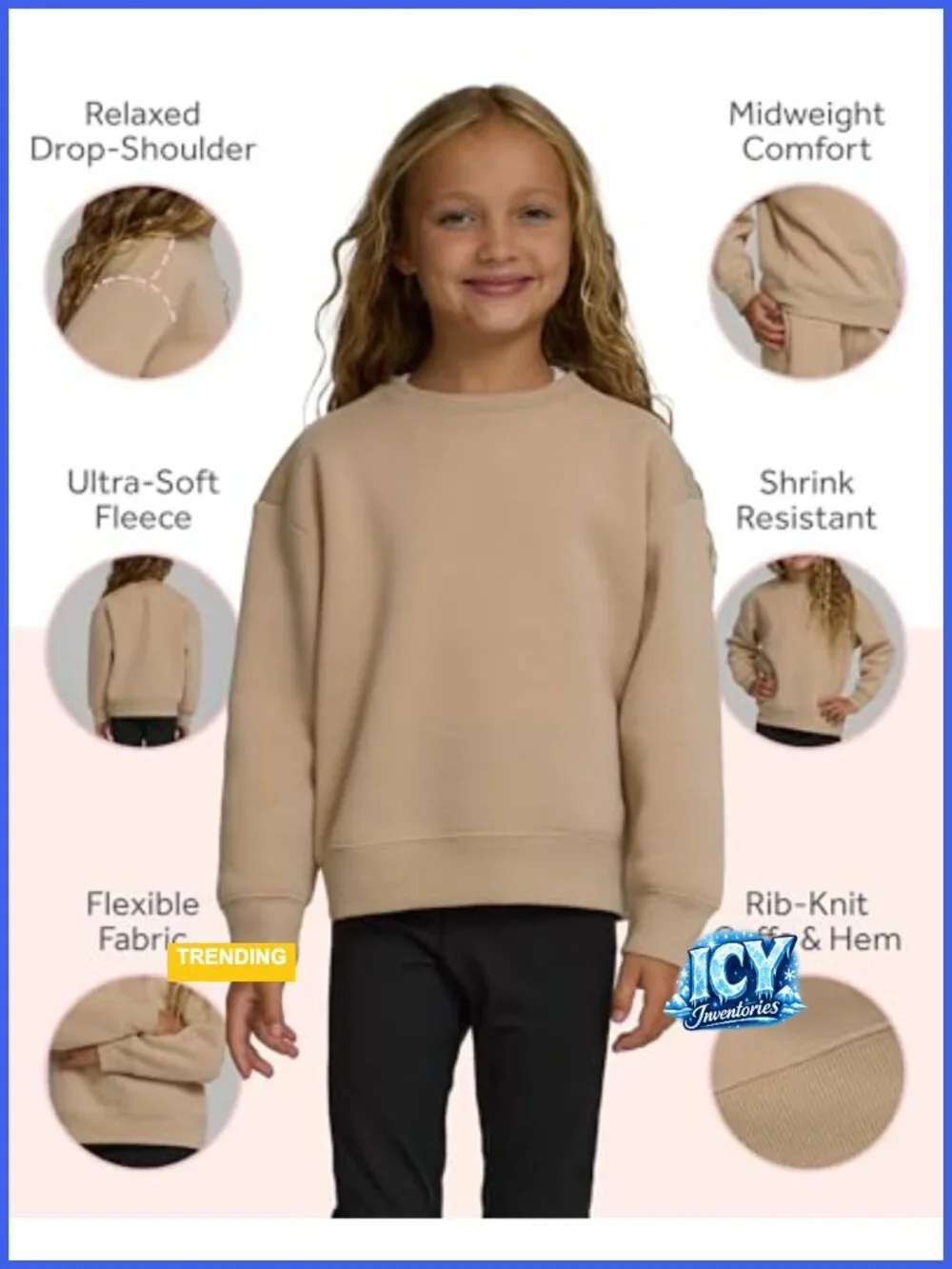 Girls Sweatshirt 3 Pack Fleece Hoodie Crewneck Quarter Zip Pullover